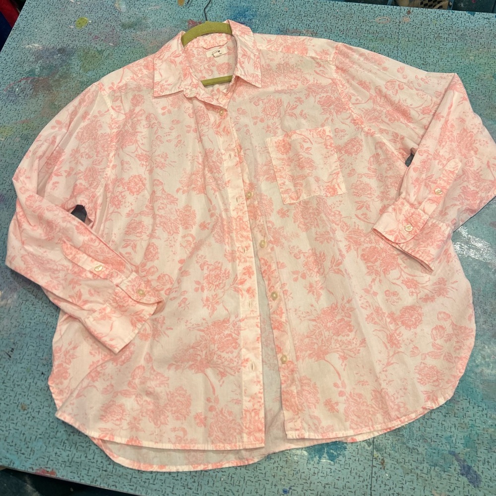 Pink Toile Print Button Down